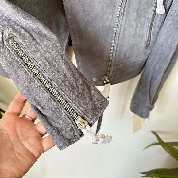 NWT Blank NYC Grey Suede Leather Asymmetrical Moto Jacket Size S - Picture 10 of 12